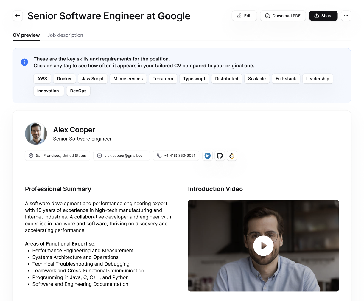 CV Summary and Expertise